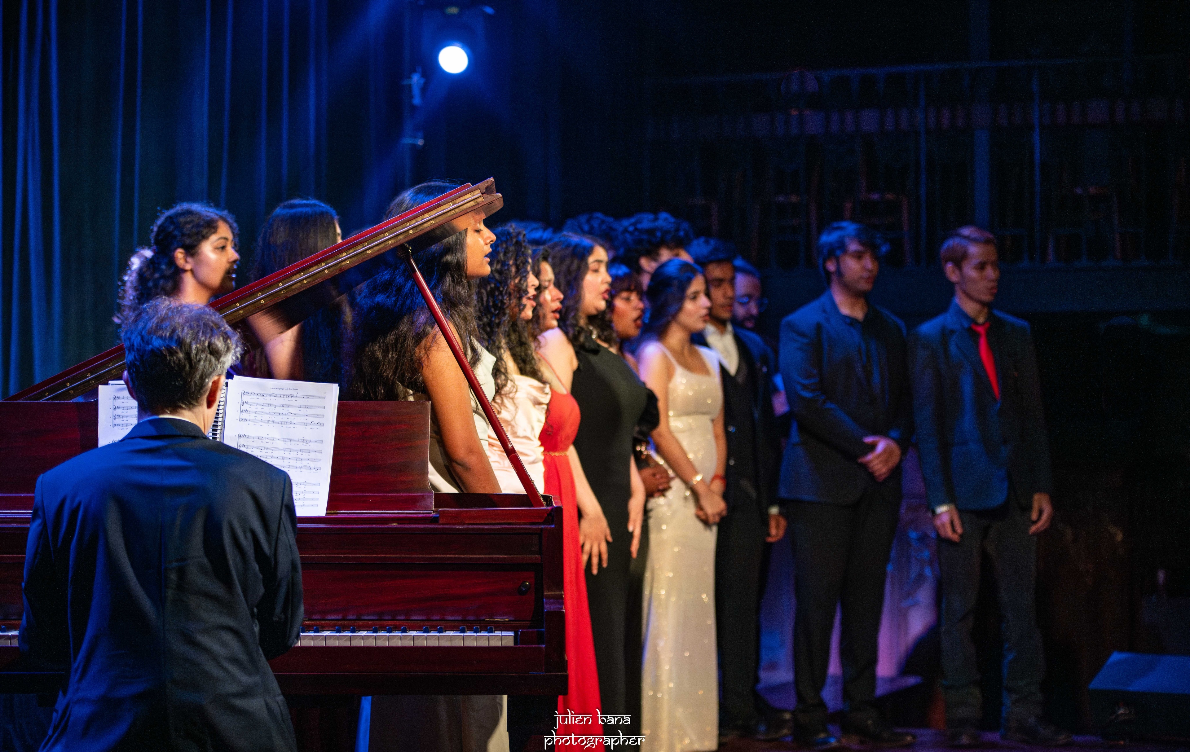 The Neemrana Music Foundation Ensemble Choir performing with a pianist