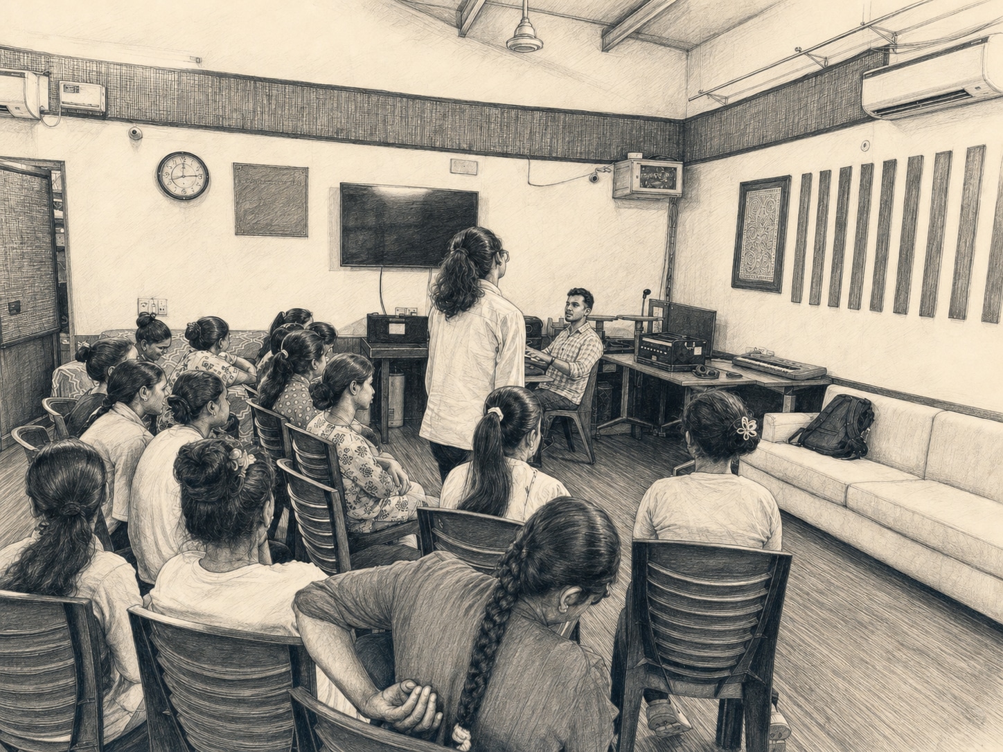 A sketch of a current NAB India vocal training session supported by The Neemrana Music Foundation